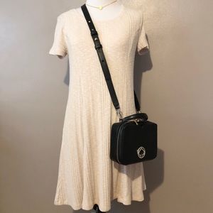 Oatmeal Rubbed Short Sleeve A Line Sweater Dress